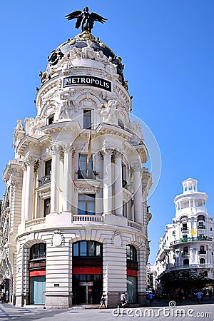 French inspired Metropolis building in Madrid. Spain. Europe. September 18, 2019 Editorial Stock Photo